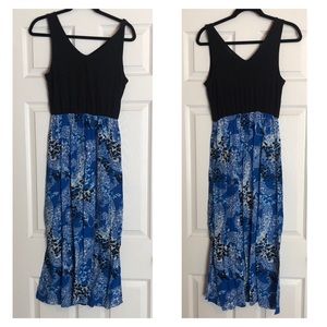 Blue Animal Print V-Neck Tank Top Maxi Dress
